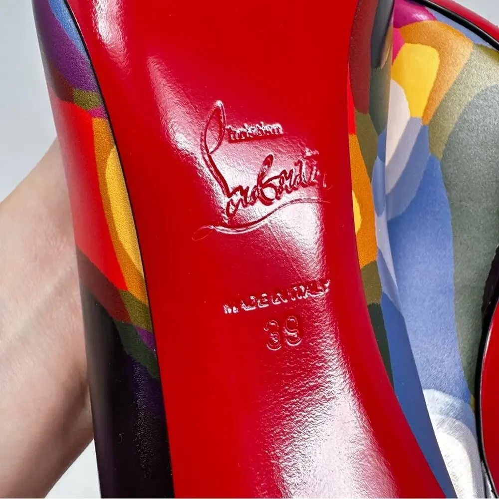 Christian Louboutin Hot Chick 100 Multi Print Leather Heels Womens Size EU 39